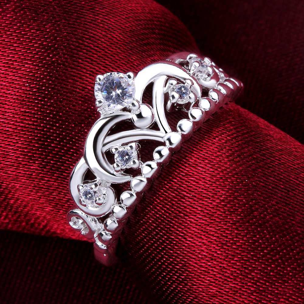 New 925 Stamp Silver color Rings For Women fine crystal classic crown Fashion Party Gifts Girl luxury Charm wedding Jewelry