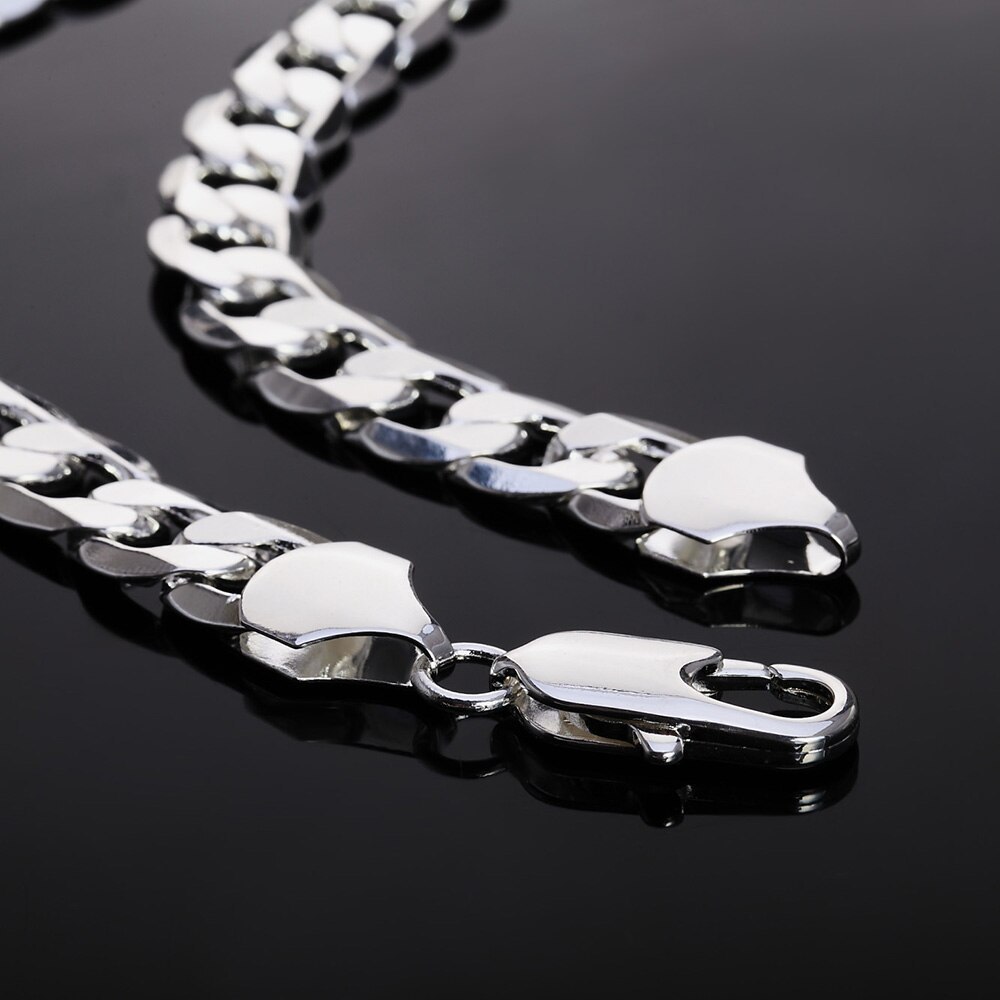 hot 925 Stamp Silver color classic Cuban 12MM chain necklace for men 18-30 inches Charm Fashion jewelry party wedding