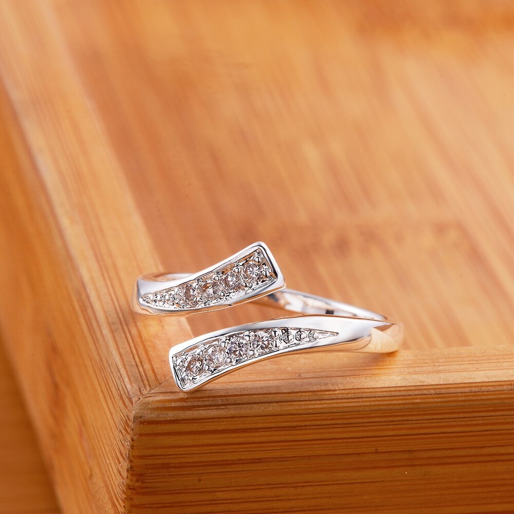 New 925 Stamp Silver color Rings For women crystal adjustable size Fashion party Gift engagement wedding luxury Jewelry