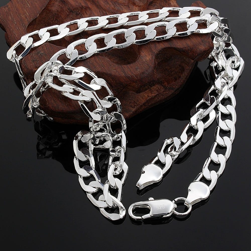 Classic men's 8mm chain 925 Stamp Silver color Necklace high quality Jewelry 16-24 inches fashion wedding party Christmas gifts