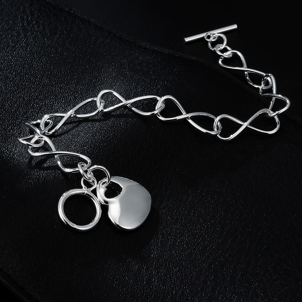 High quality 925 Stamp Silver color romantic heart pendant Bracelets for women fashion party Wedding accessories jewelry gifts
