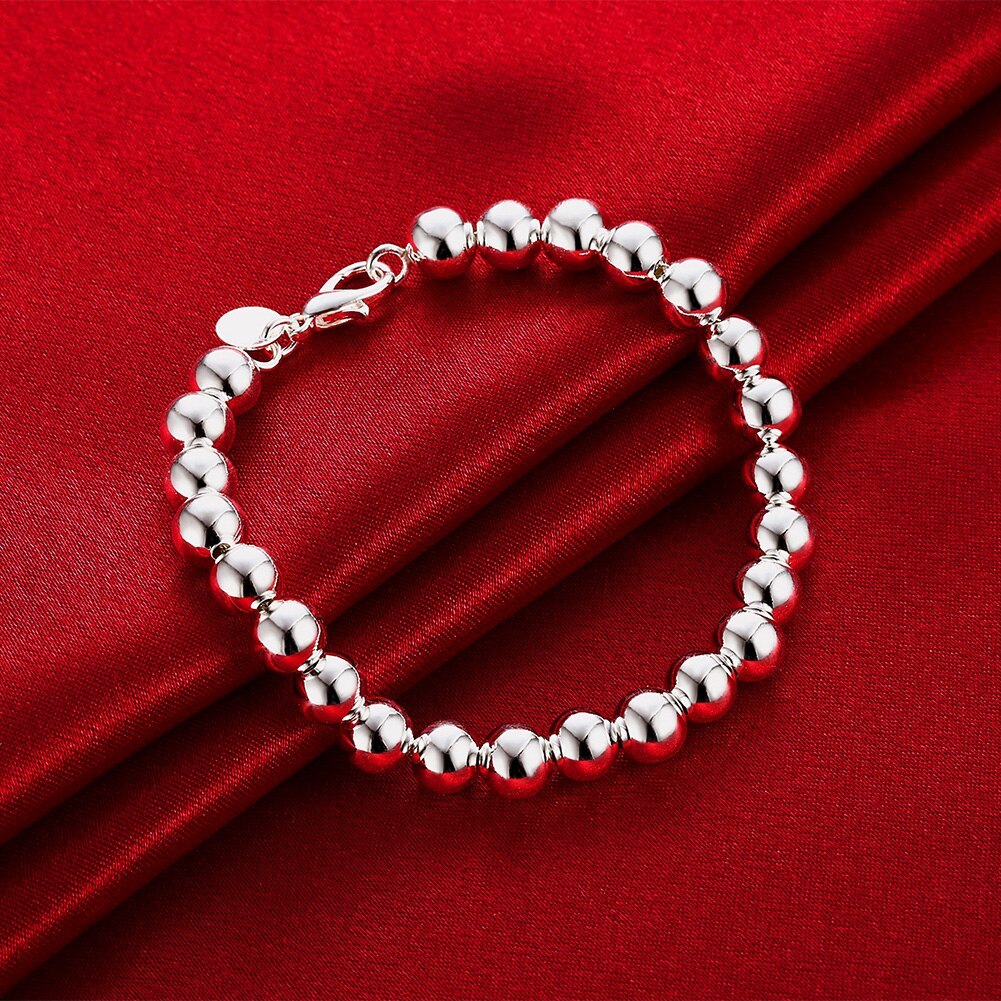 Hot sale fashion 925 Stamp Silver color Bracelet for woman fine 8MM Bead chain Wedding party Christmas Gift high quality Jewelry