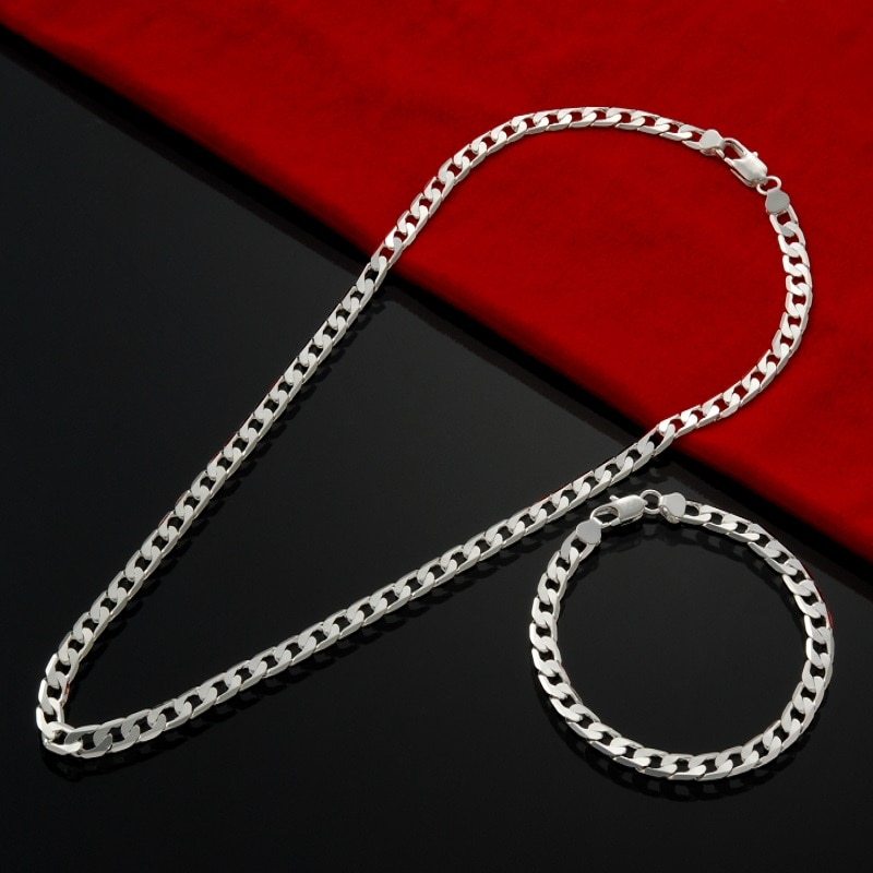 925 Stamp Silver color Original designer 6MM geometry Chain Bracelets necklaces for women man Fashion party wedding jewelry sets