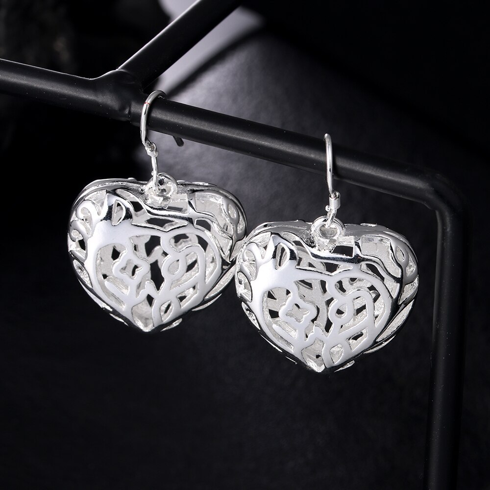 New 925 Stamp Silver color Earrings for Women Beautiful hollow big heart Earrings Fashion Gifts Wedding party Jewelry