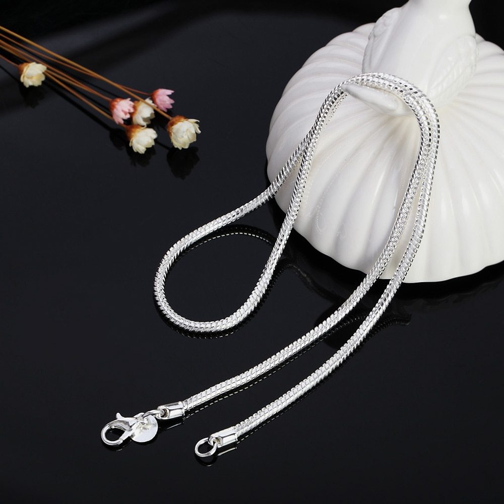 Hot sale 40-75cm 925 Stamp Silver 1MM/2MM/3MM solid Snake Chain Necklace For Men Women Fashion Jewelry fit pendant Noble
