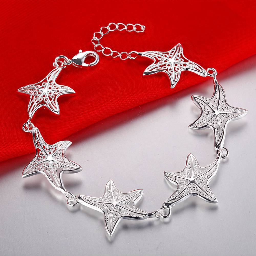 Special offer 925 Stamp Silver color Bracelet for Women Charm starfish Chain Fashion Wedding Party Christmas Gift fine Jewelry