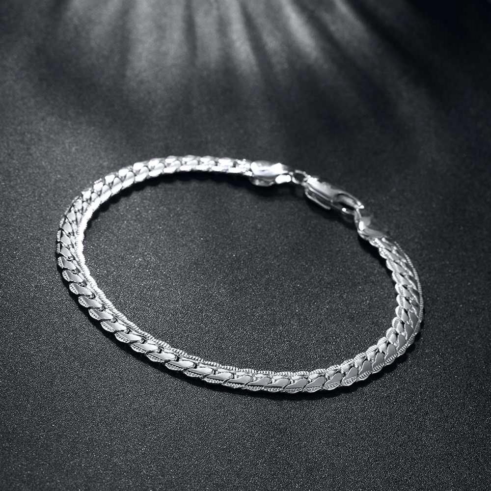 Fashion charm 925 Stamp Silver color Bracelet for man 5MM sideways chain Luxury jewelry Wedding party Christmas gifts