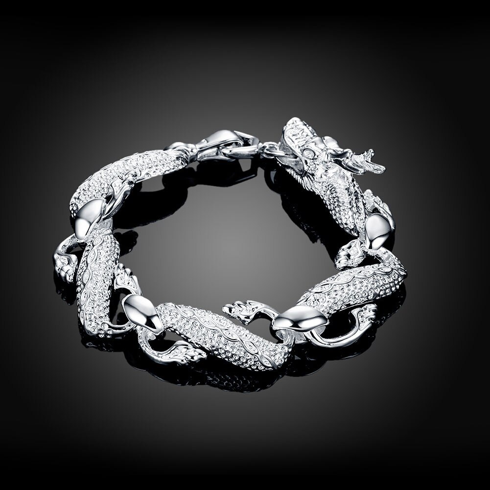 Charm 925 Stamp Silver color Bracelets for man Domineering big dragon chain lady Wedding party Christmas Gifts fashion Jewelry