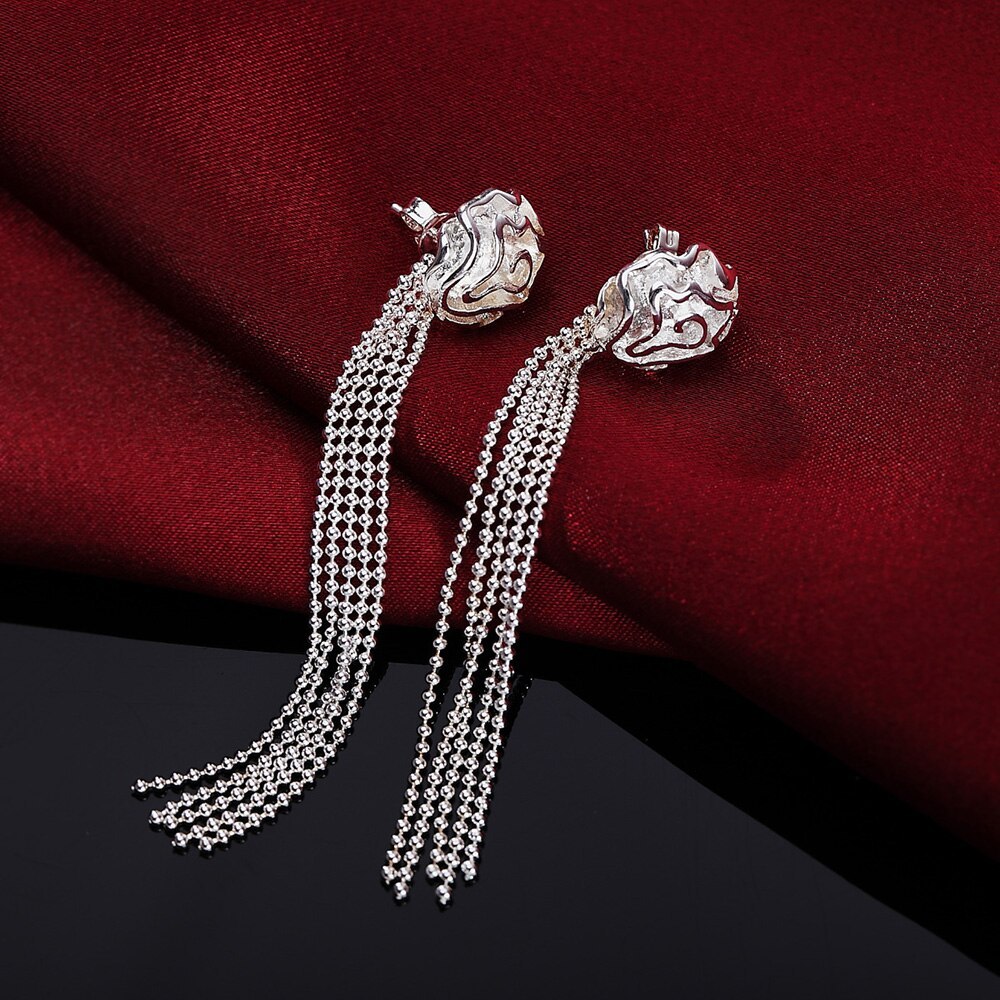 Fine 925 Stamp Silver color Jewelry set rose flower bangle rings Bracelets necklaces earring stud for women wedding gift