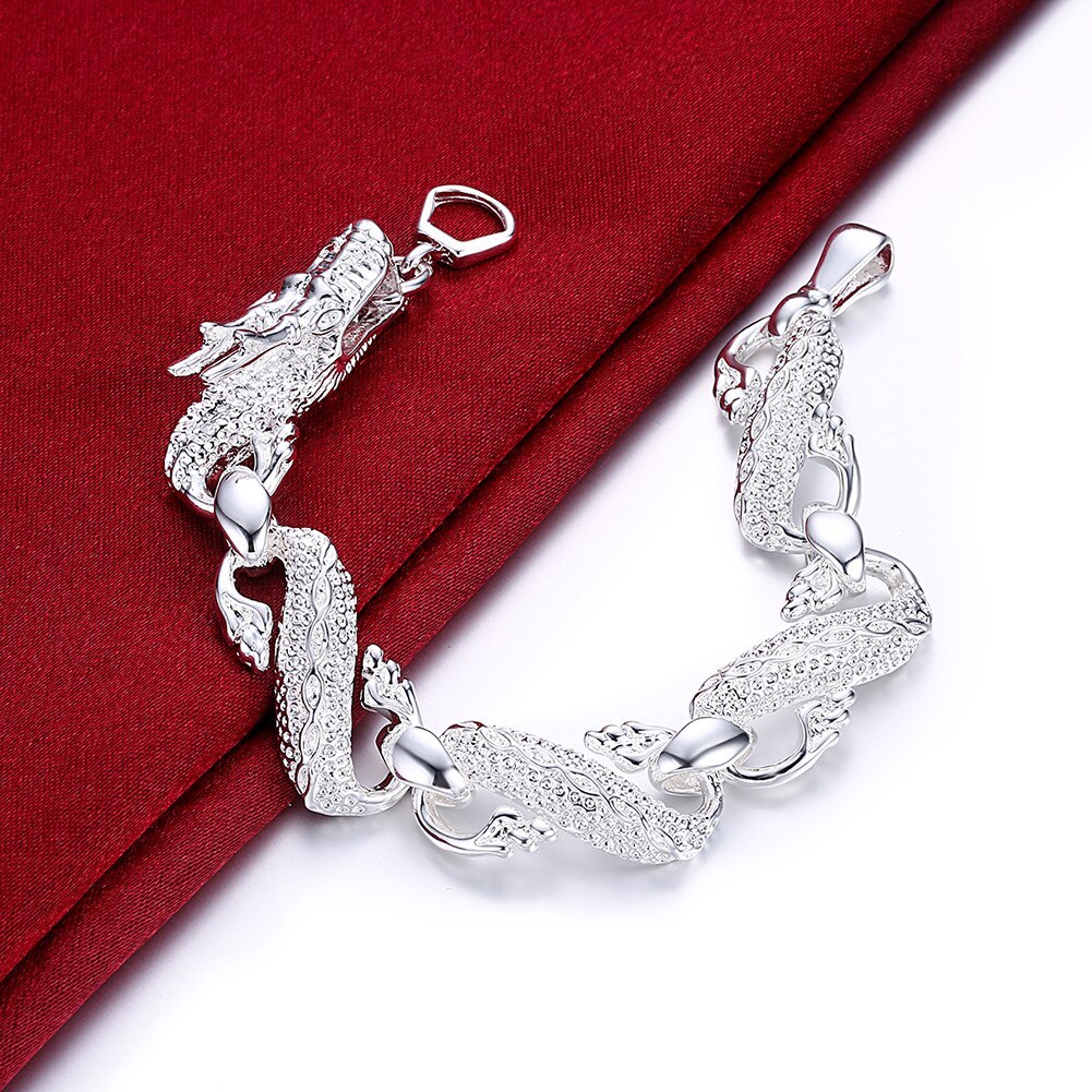 Charm 925 Stamp Silver color Bracelets for man Domineering big dragon chain lady Wedding party Christmas Gifts fashion Jewelry