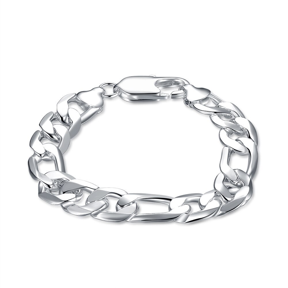 Hot sale fashion 925 Stamp Silver color Bracelet for man woman classic 12MM geometry chain Wedding party Gifts Street jewelry