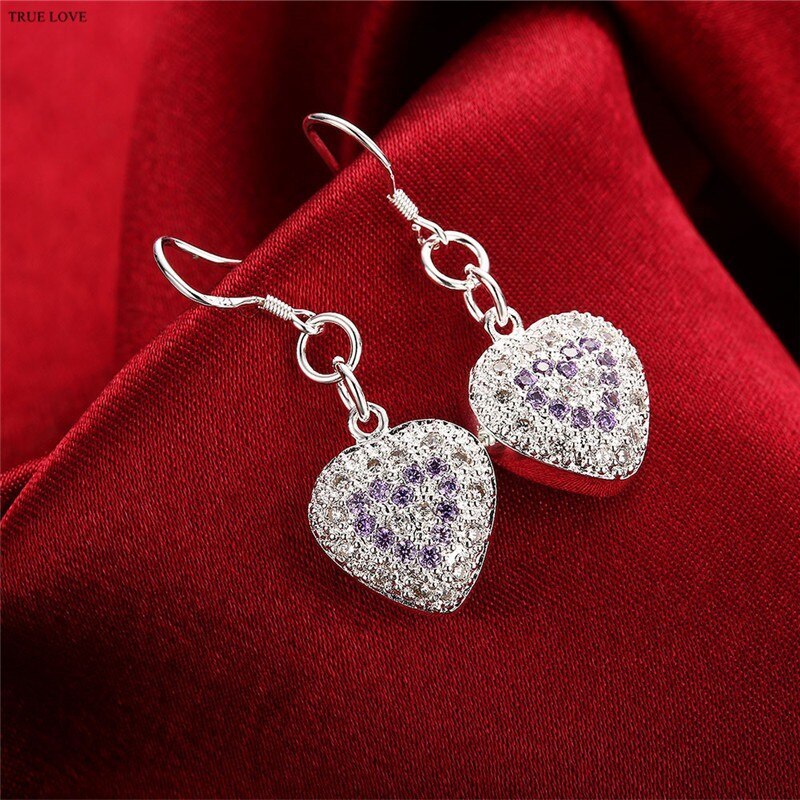 Hot 925 Stamp Silver color Jewelry sets fine heart crystal pendant necklace bracelets earrings for women Fashion Party wedding