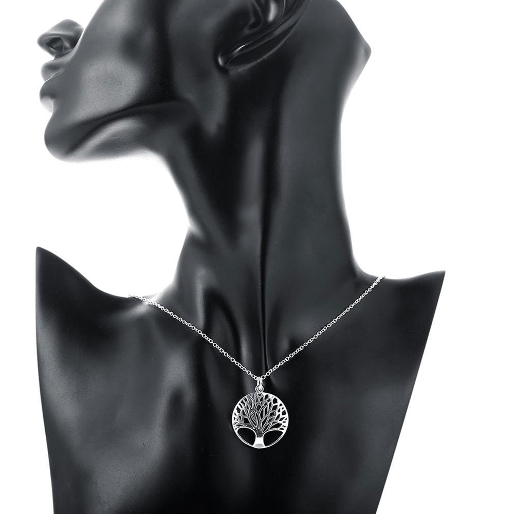 Noble 925 Stamp Silver color Fashion Jewelry Charm Round tree Pendant Necklace For Women 18 inches Hot sale Wedding Gifts