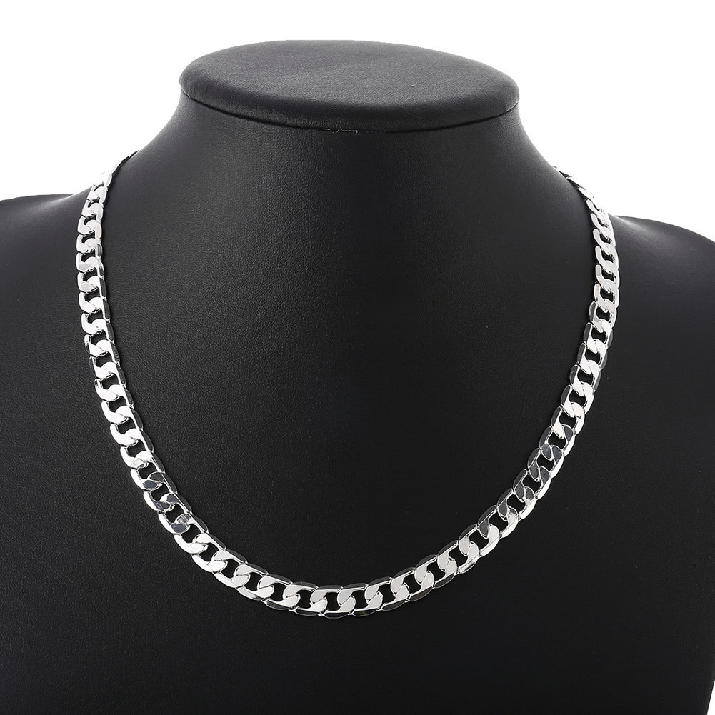 Classic men's 8mm chain 925 Stamp Silver color Necklace high quality Jewelry 16-24 inches fashion wedding party Christmas gifts
