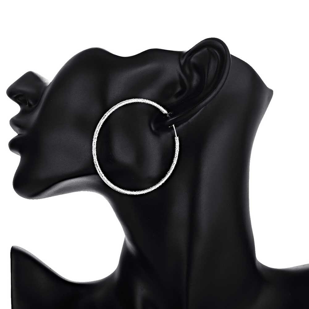 New hot High Quality 925 Stamp Silver color Earrings Fashion Big Circle round earrings for women wedding birthday gift Jewelry