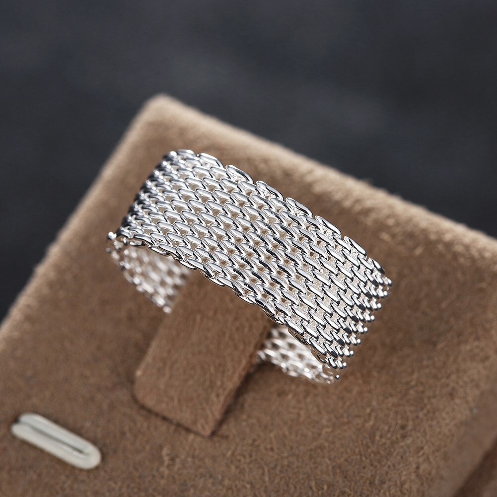 925 Stamp Silver color classic Woven Mesh pendant necklace earrings bangle ring for women fashion luxury jewelry set fine gifts
