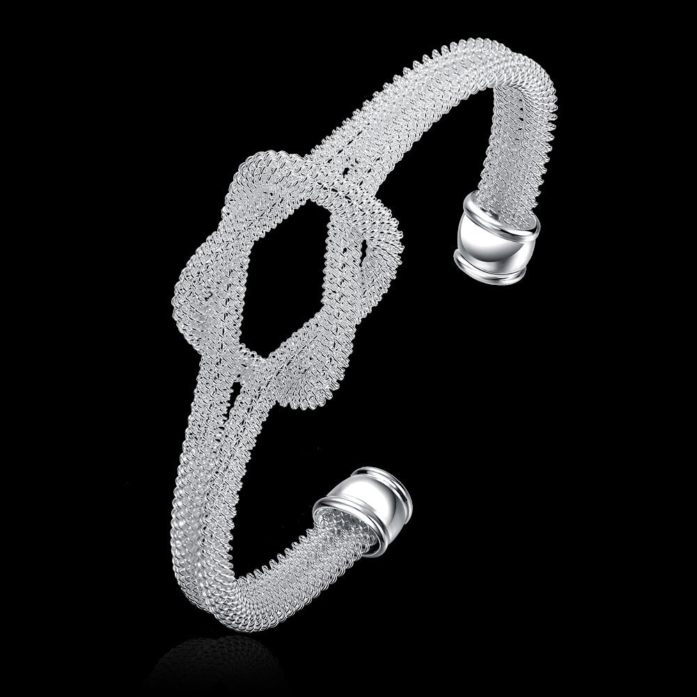925 Stamp Silver color  elegant Knotted net bangles Bracelets for Women adjustable Jewelry Fashion Party wedding Christmas Gifts