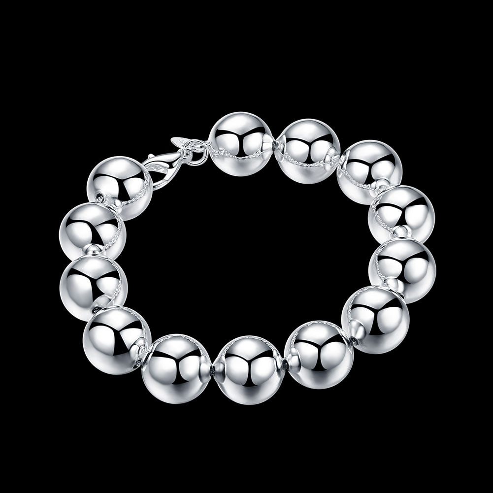 New 925 Stamp Silver color Bracelet for woman man Classic 14MM Big beads chain Wedding party Christmas Gifts fashion Jewelry