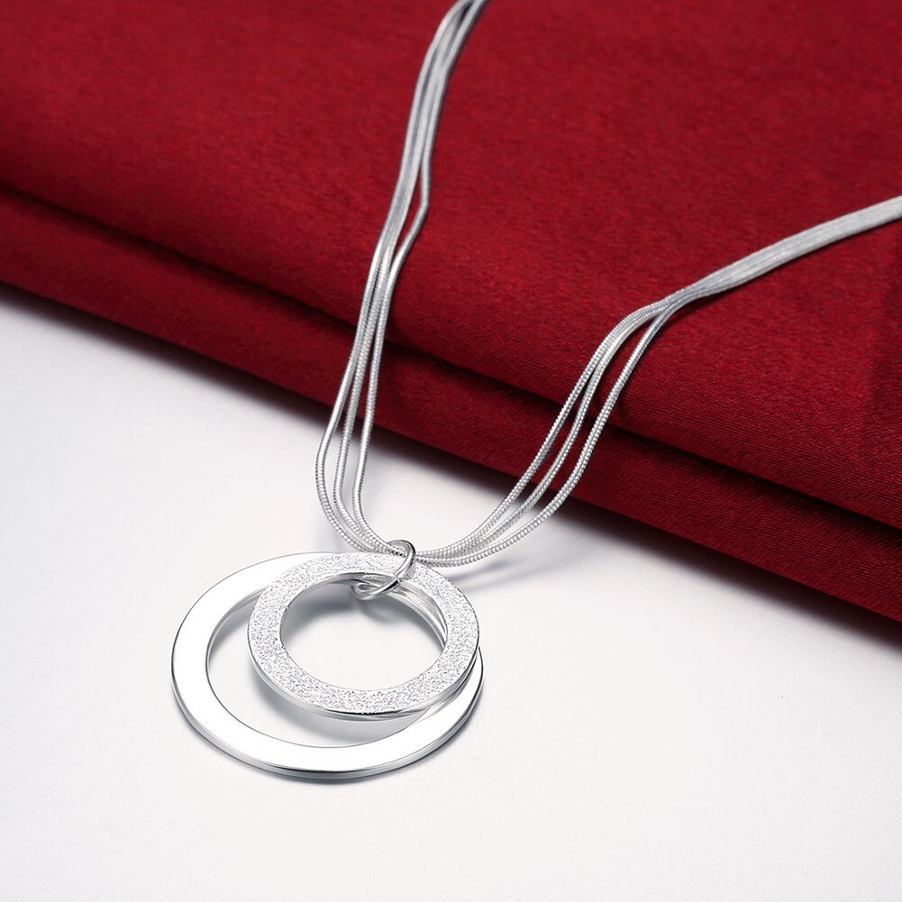 Elegant lady Frosted circle wedding party Charm 925 Stamp Silver color earrings necklace Jewelry set for Women Fashion gift