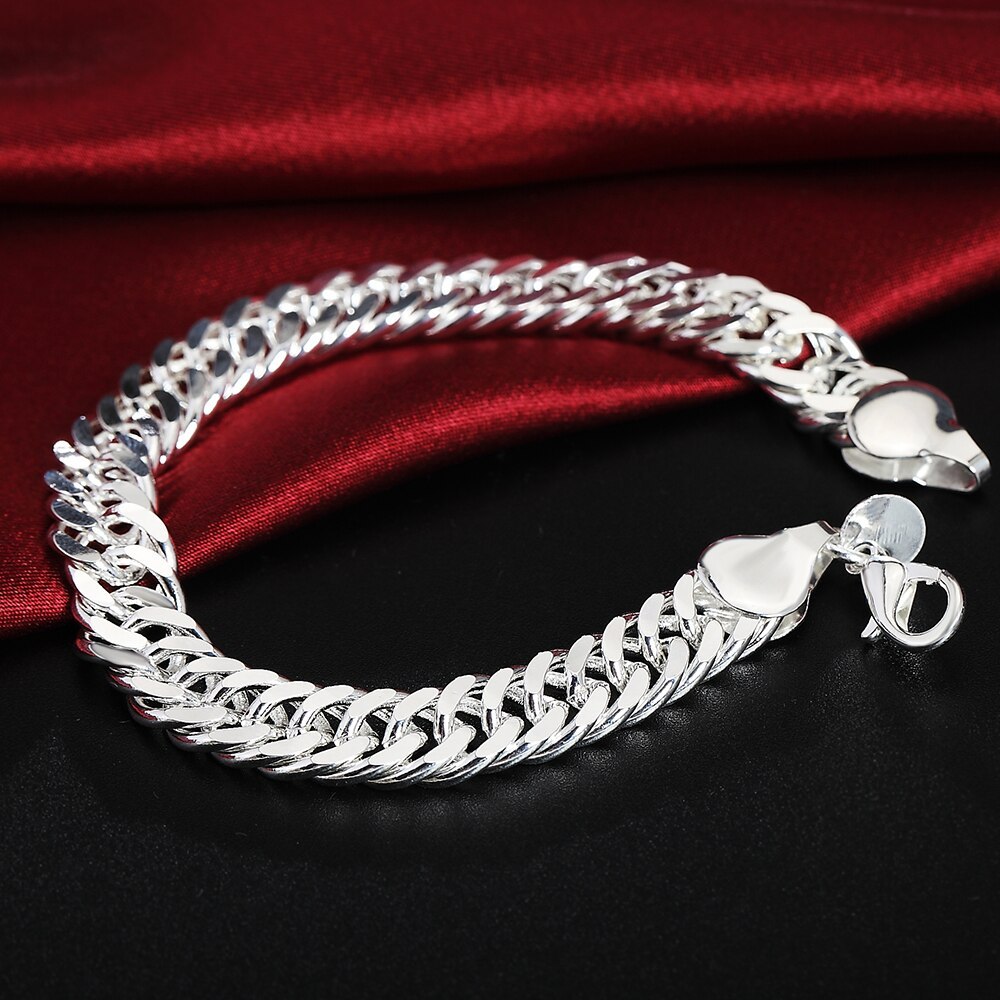 Hot charm 925 Stamp Silver color Bracelet for woman man 10MM classic Whip chain Wedding party Christmas Gifts fashion Jewelry