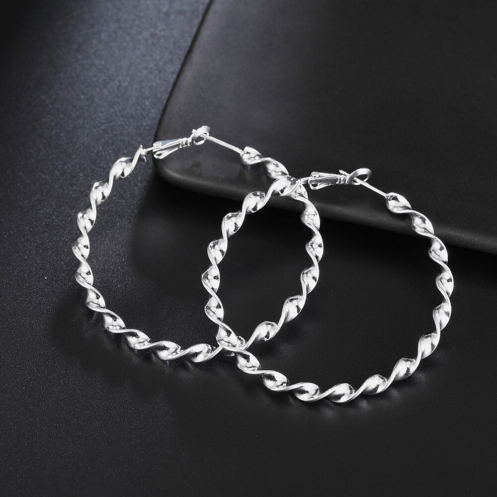 Hot fashion Jewelry 925 Stamp Silver color 5cm Earrings for Woman Beautiful Big circle hoop earrings Christmas Gifts