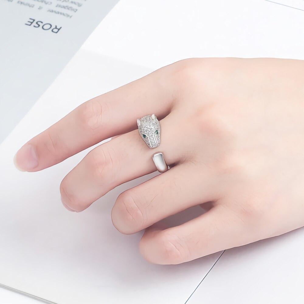 Hot 925 Stamp silver charm Crystal creative leopard head Rings for women fashion party wedding Accessories Jewelry holiday gift