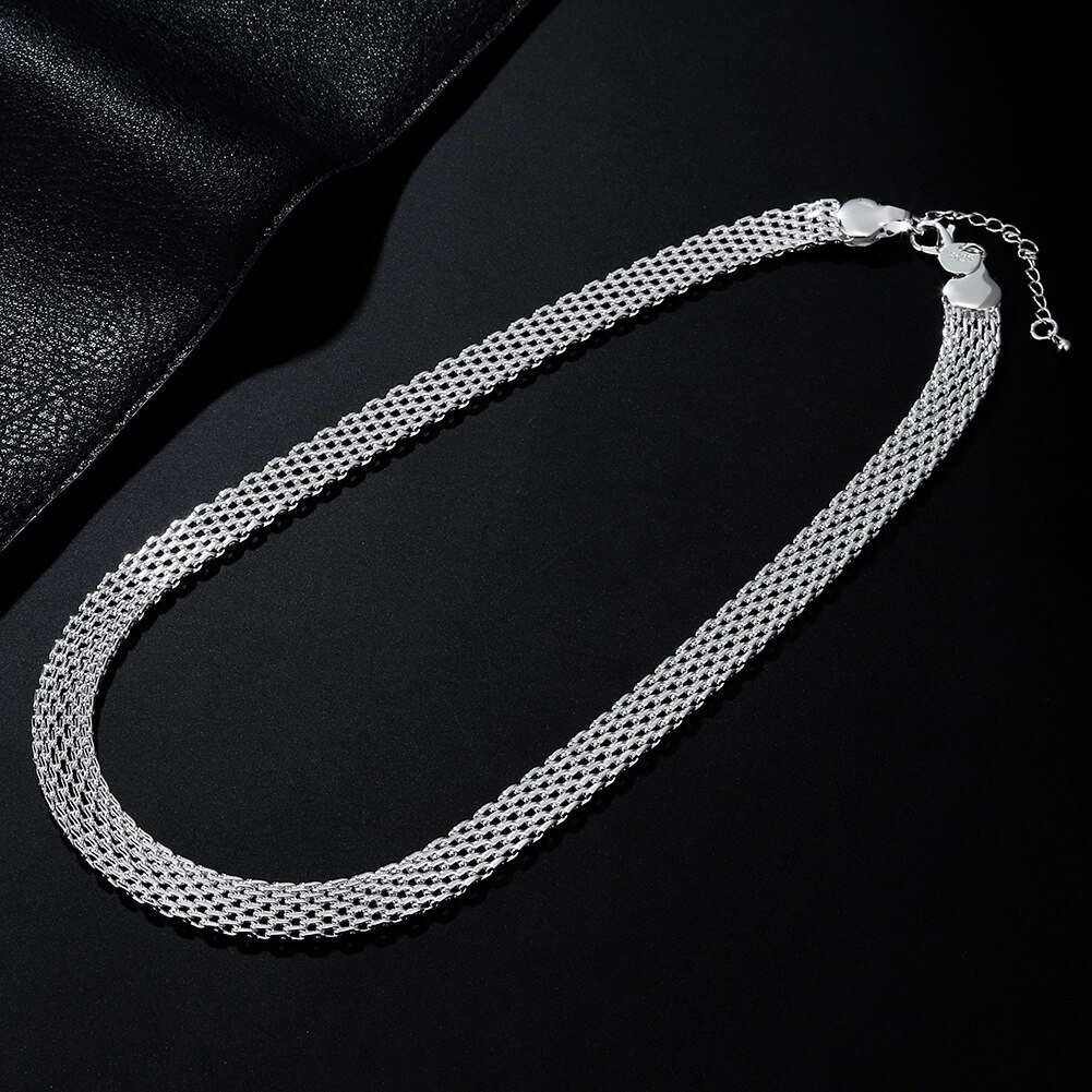 Fine Street fashion 925 Stamp Silver color Net chain necklaces for women jewelry Luxury designer party wedding engagement gifts