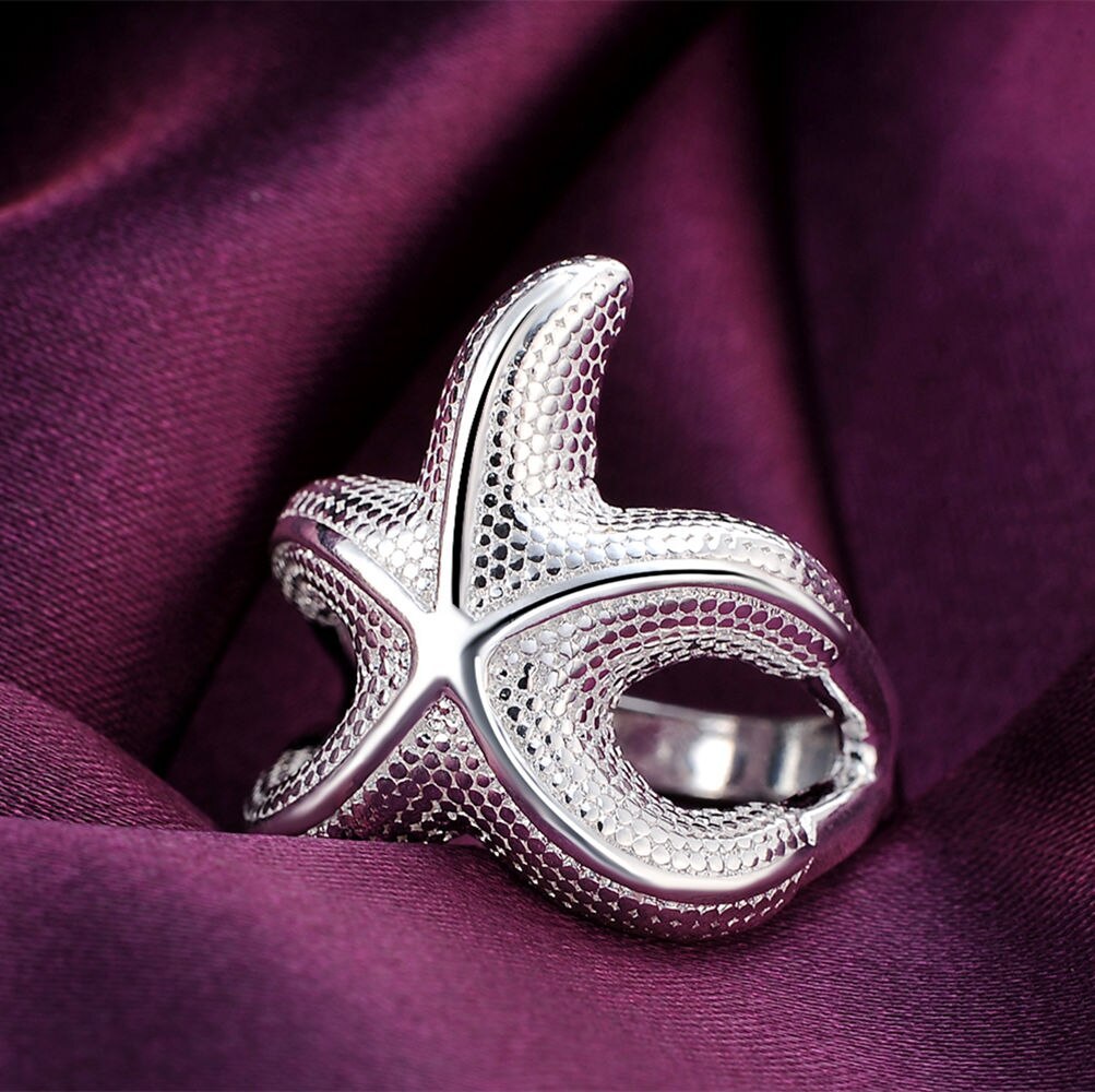 Special offer New 925 Stamp Silver color Rings For Women fine Big starfish Fashion Party Gifts lady luxury Charm wedding Jewelry