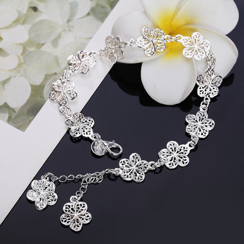 Special offer fashion 925 Stamp Silver color Bracelet for woman elegant flower chain fine luxury jewelry Wedding party lady gift