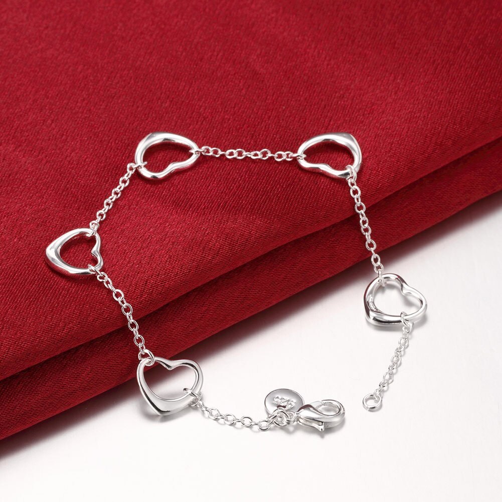New hot 925 Stamp Silver color LOVE five hearts Bracelet necklace Jewelry set for women Fashion Party wedding Christmas Gifts