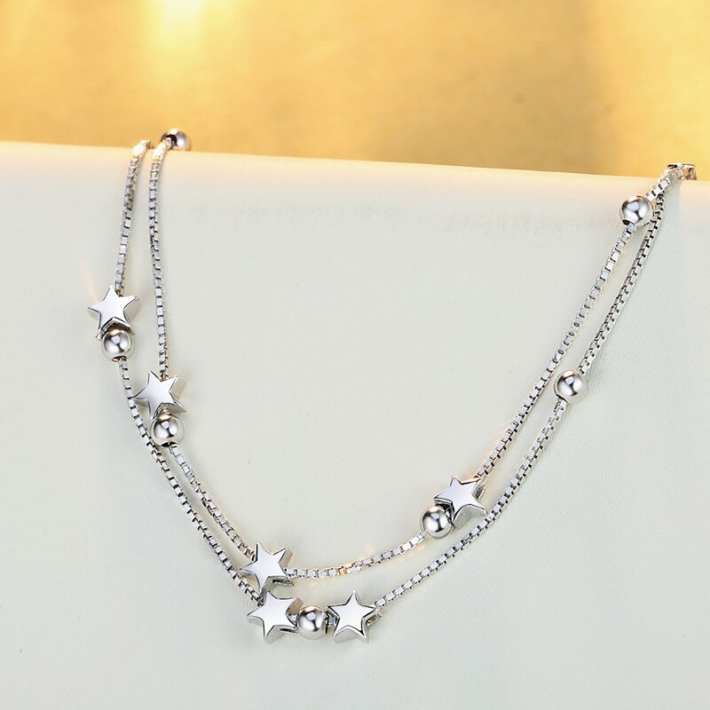 New 925 Stamp Silver color fine stars Bracelets for women fashion Original designer party Wedding accessories Jewelry gifts