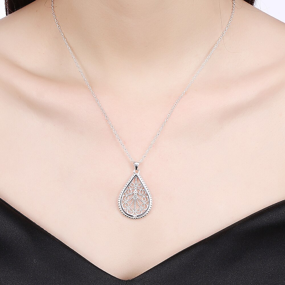 Luxury 925 Stamped Silver romantic water drop pattern Pendant Necklace earrings For Women fashion party wedding Jewelry set gift