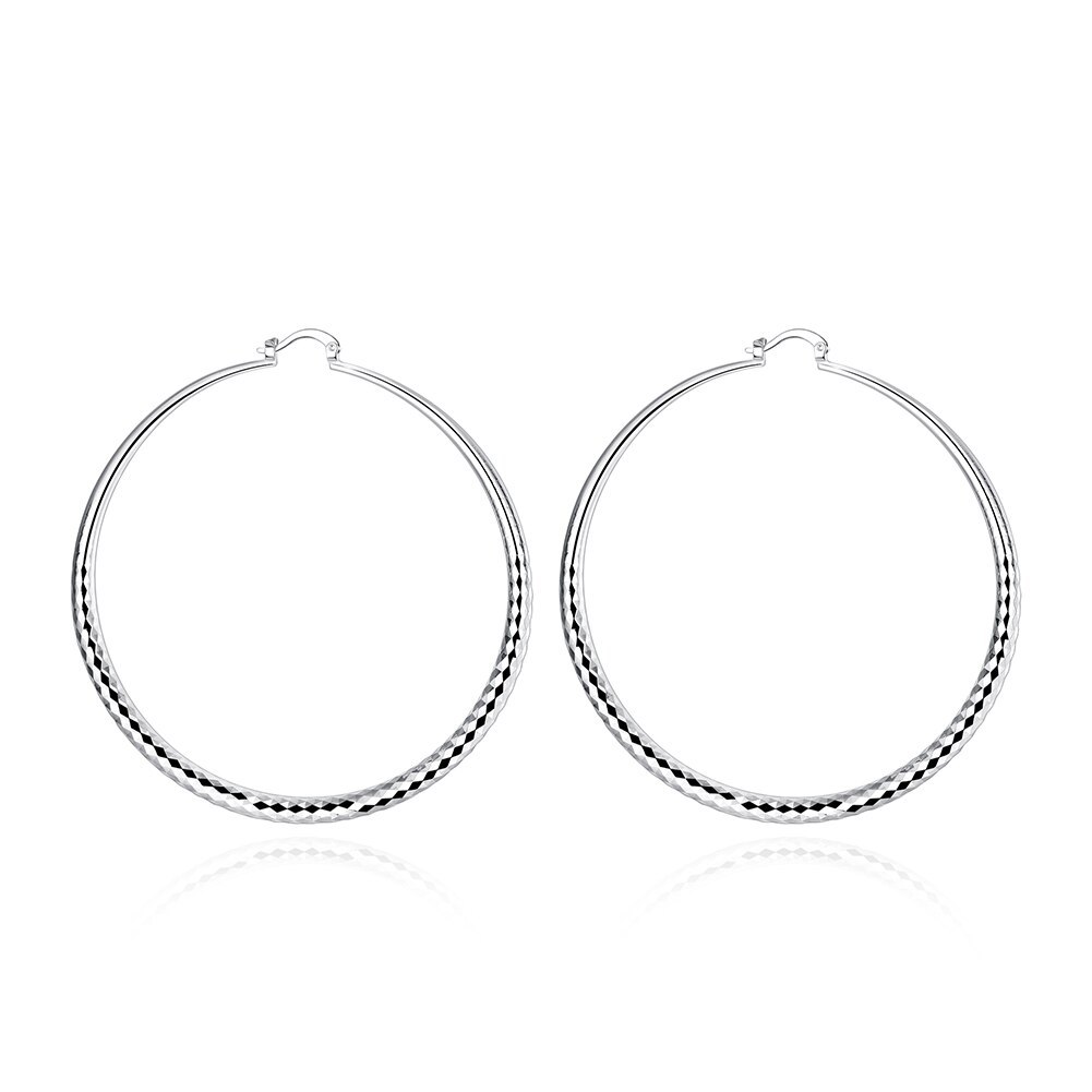 Hot charm 925 Stamp Silver color Earrings for Women fashion Jewelry 7CM Big circle hoop earrings Street all-match jewelry Gifts