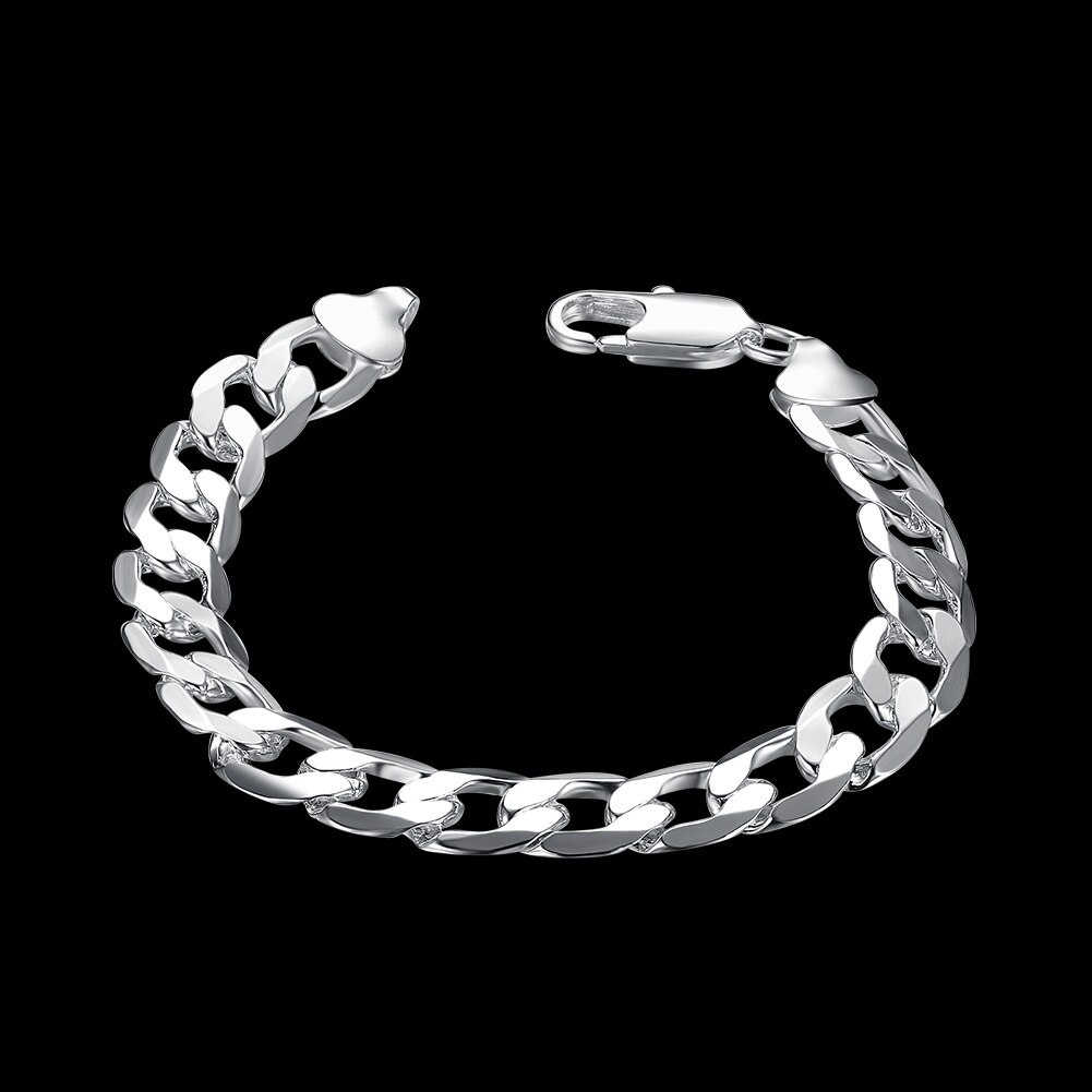 Special offer 925 Stamp Silver color Classic 10MM chain Bracelets for men's women Wedding party Christmas Gifts fashion Jewelry