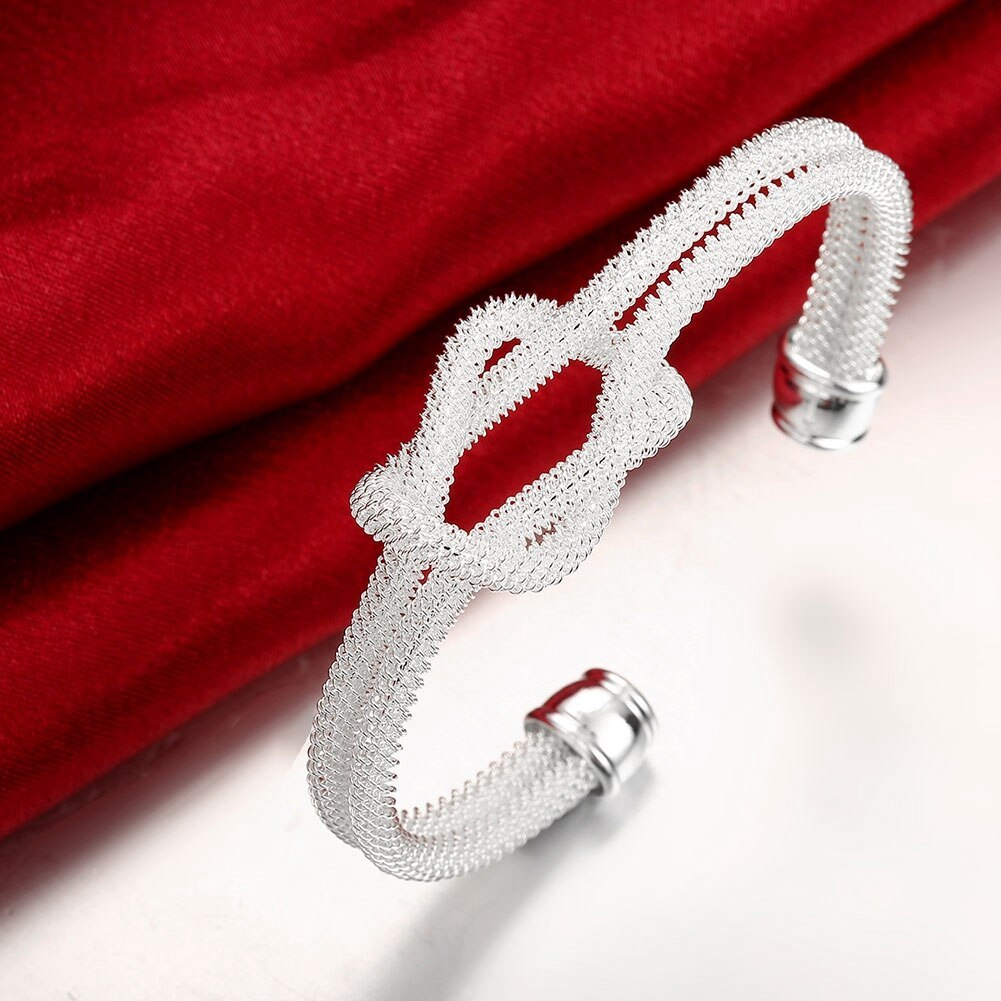 925 Stamp Silver color  elegant Knotted net bangles Bracelets for Women adjustable Jewelry Fashion Party wedding Christmas Gifts