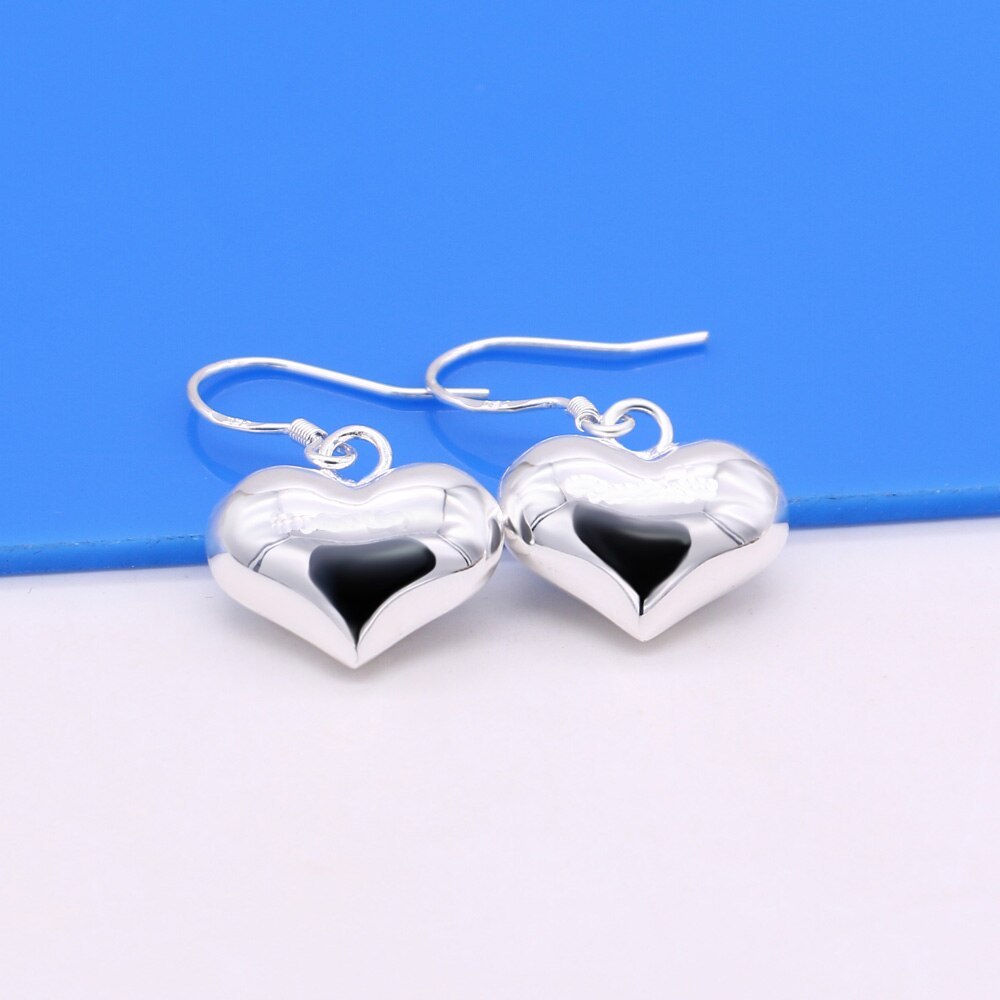 New charm 925 Stamp Silver color Romantic heart pendant necklaces earrings for women fashion wedding engagement Jewelry Sets