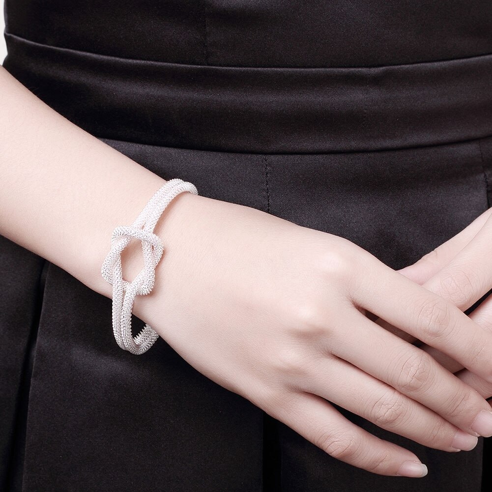 925 Stamp Silver color  elegant Knotted net bangles Bracelets for Women adjustable Jewelry Fashion Party wedding Christmas Gifts