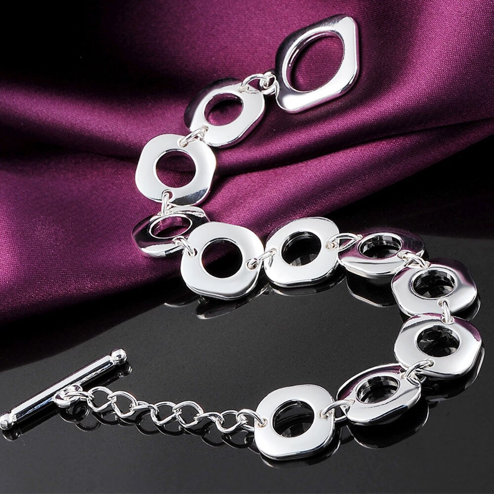 Hot charm 925 Stamp Silver color Bracelet for woman man classic Square circle chain Wedding party Christmas Gift fashion Jewelry