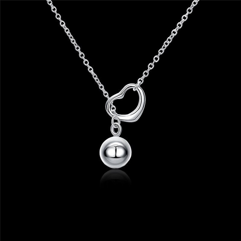 Hot charm 925 Stamp Silver color Jewelry 18 Inches Fashion Exquisite heart Solid beads Necklace for Women party Christmas Gifts