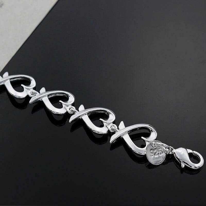 Special offer fashion 925 Stamp Silver color Bracelet for woman heart kelp chain jewelry Wedding party Christmas gifts
