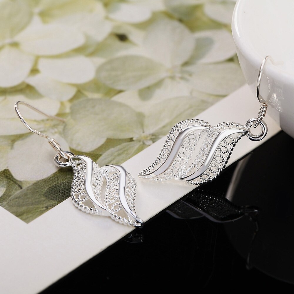 Christmas gifts 925 Stamp Silver color fine retro leaves necklace earrings luxury Jewelry sets for women fashion wedding party