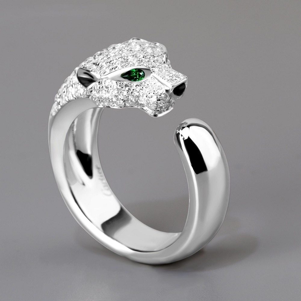 Hot 925 Stamp silver charm Crystal creative leopard head Rings for women fashion party wedding Accessories Jewelry holiday gift