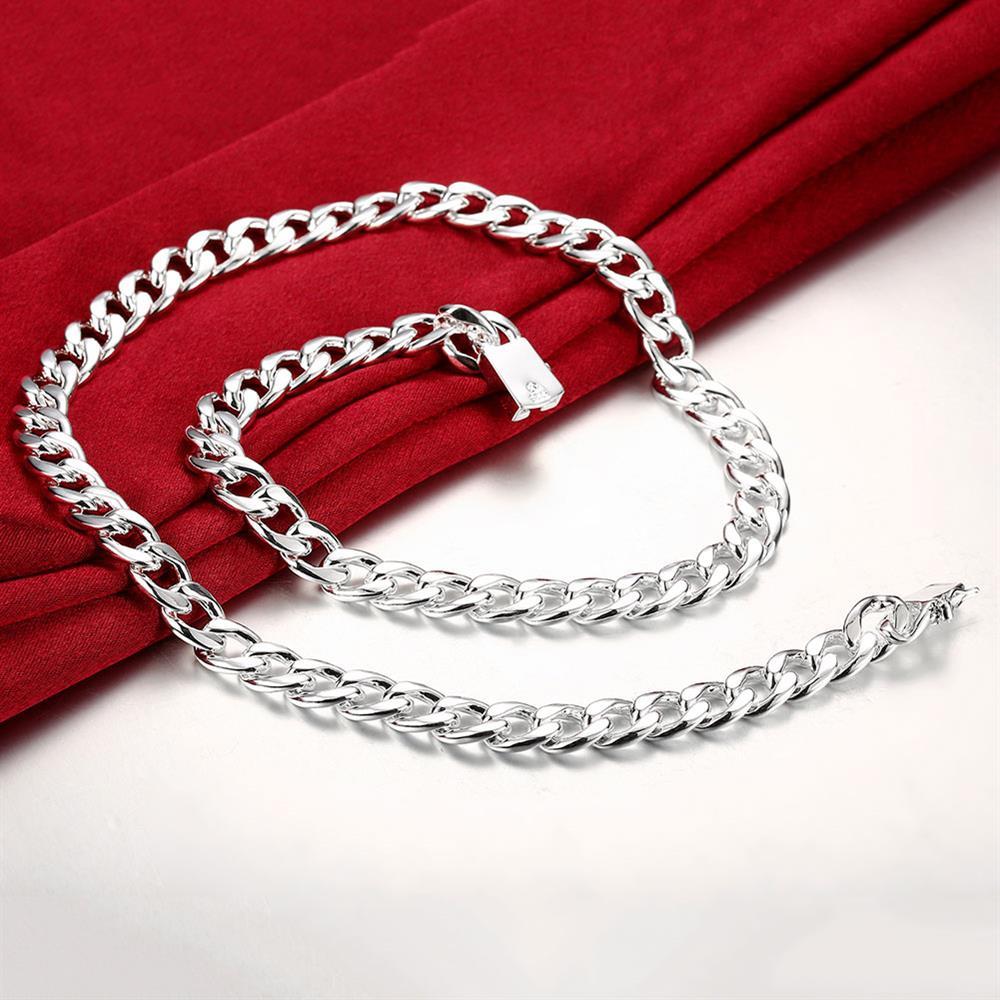 Hot new 925 sterling Silver classic 10MM Square Chain Bracelets necklace Jewelry set for men 20/22/24 inch Fashion Party Gifts