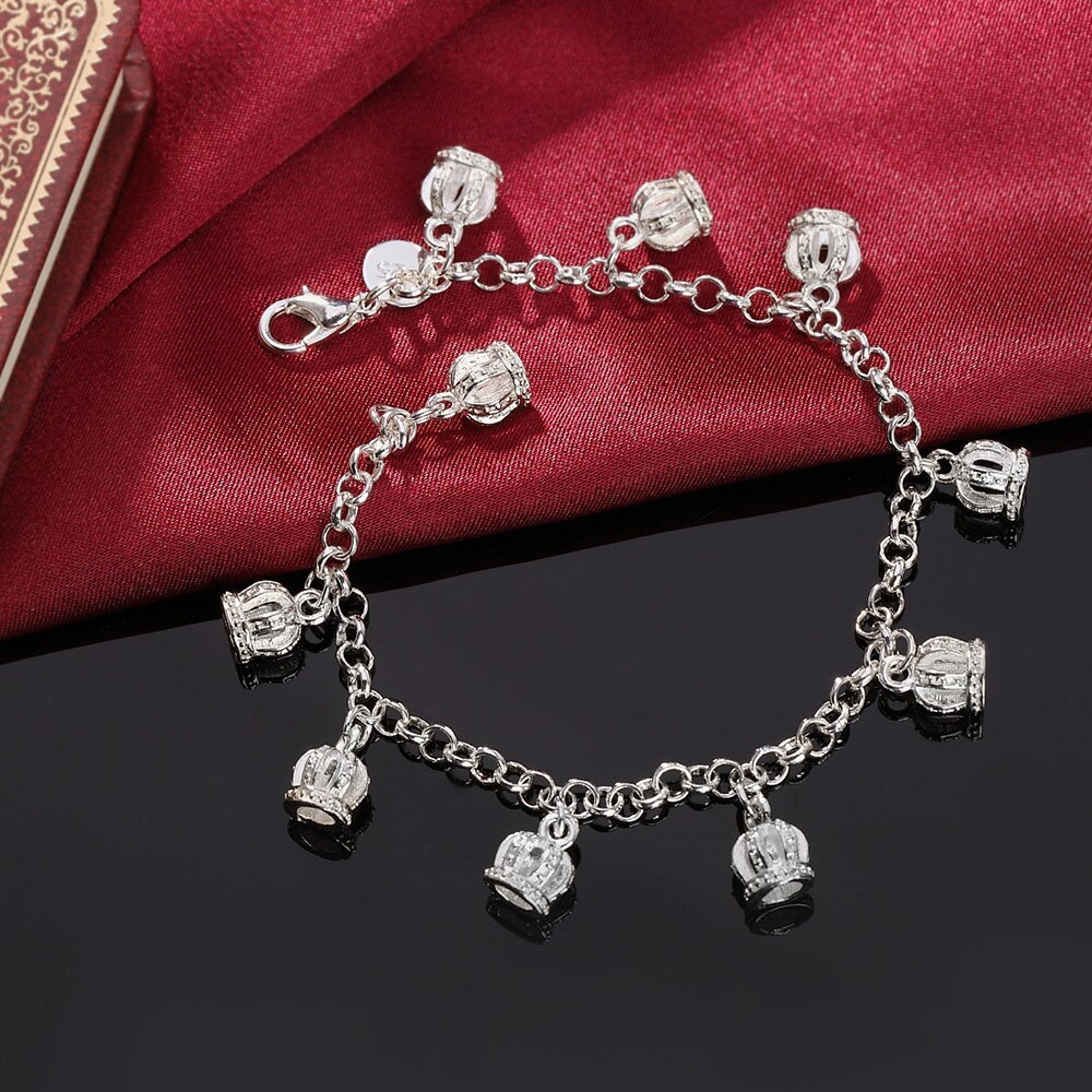 Special offer fashion 925 Stamp Silver color Bracelet for woman elegant crown chain fine luxury jewelry Wedding party lady gifts