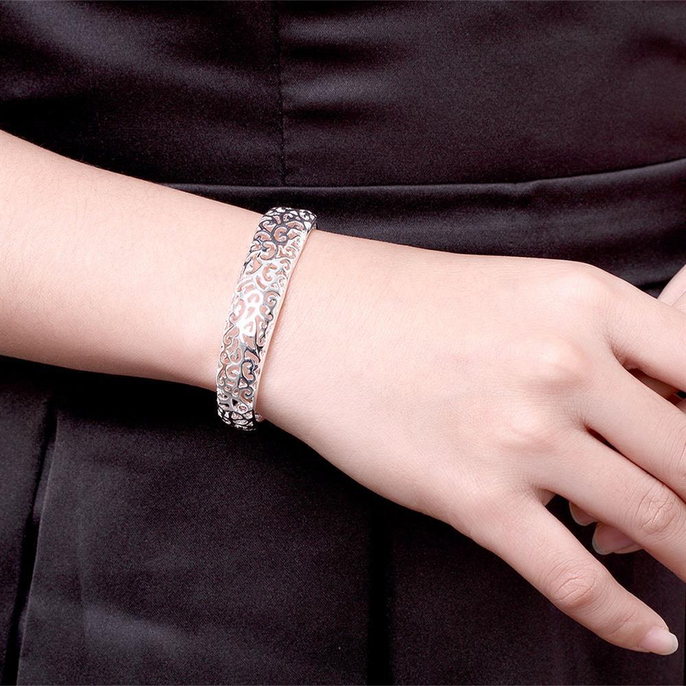 Fine 925 Stamp Silver color Hollow pattern bangles Bracelets for Women adjustable Fashion luxury Jewelry wedding Party lady Gift