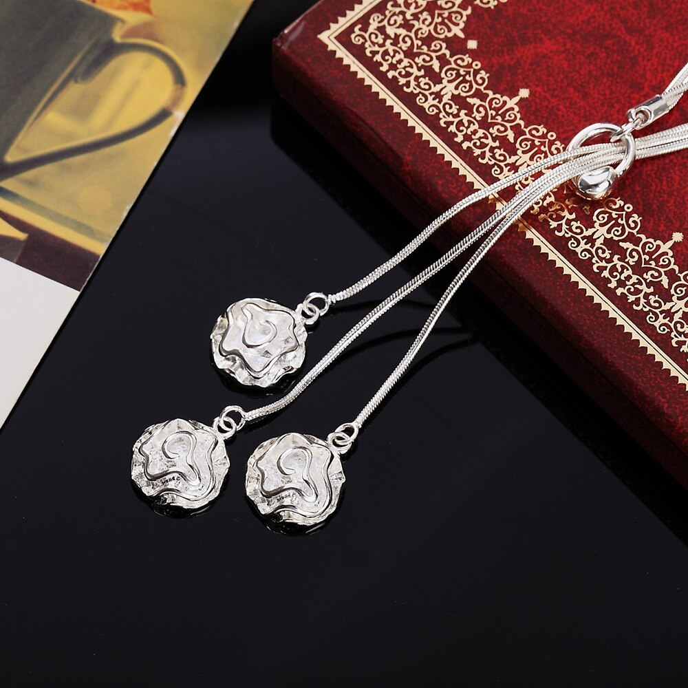 Fashion 925 Stamp Silver color Necklaces for woman Classic Jewelry 18 Inches Rose Flower chain wedding Party Christmas Gifts
