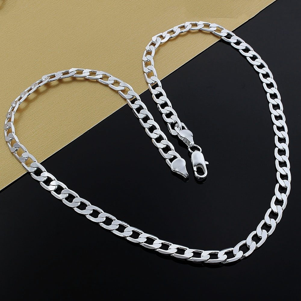 Classic men's 8mm chain 925 Stamp Silver color Necklace high quality Jewelry 16-24 inches fashion wedding party Christmas gifts
