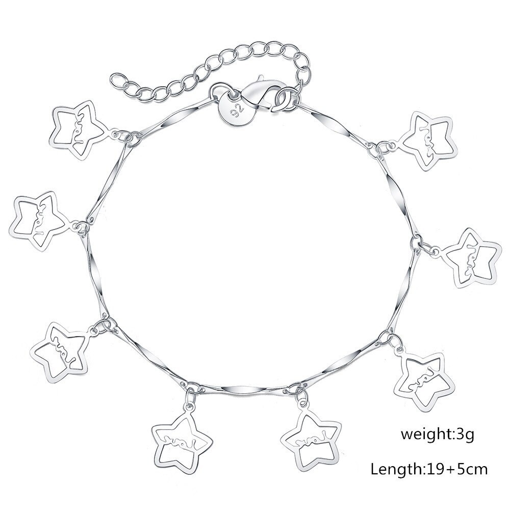 Special offer charm 925 Stamp Silver color Cute star Chain Bracelets for Women Fashion classic Wedding Party Gift Jewelry