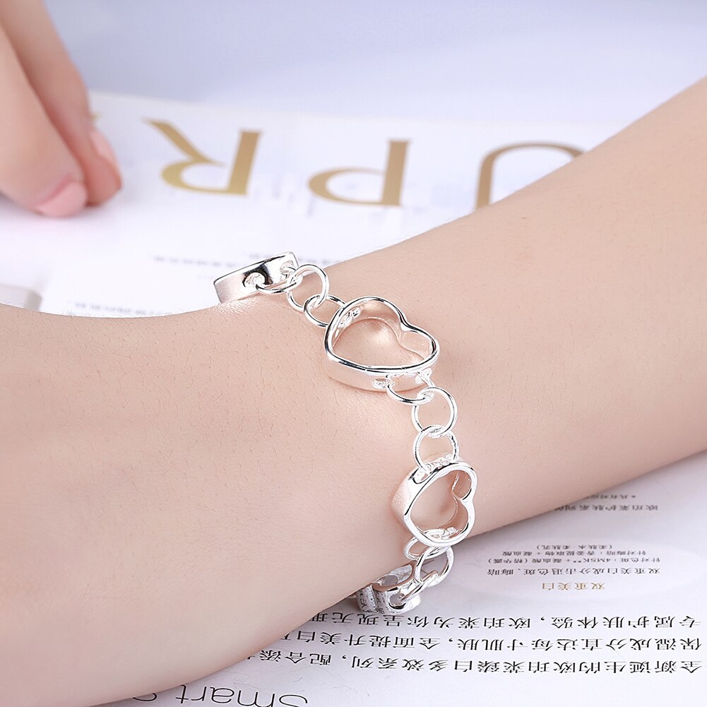 925 Stamp Silver color Love Heart Bracelet necklace earrings Jewelry set for women Fashion classic wedding Party Christmas Gifts