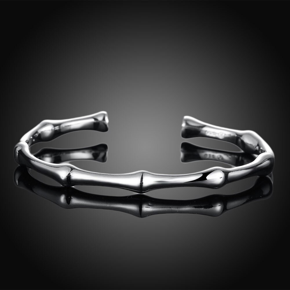 Hot 925 Stamp Silver color Bamboo joint bangles Bracelets for Women elegant adjustable fine lady Jewelry Fashion wedding Party